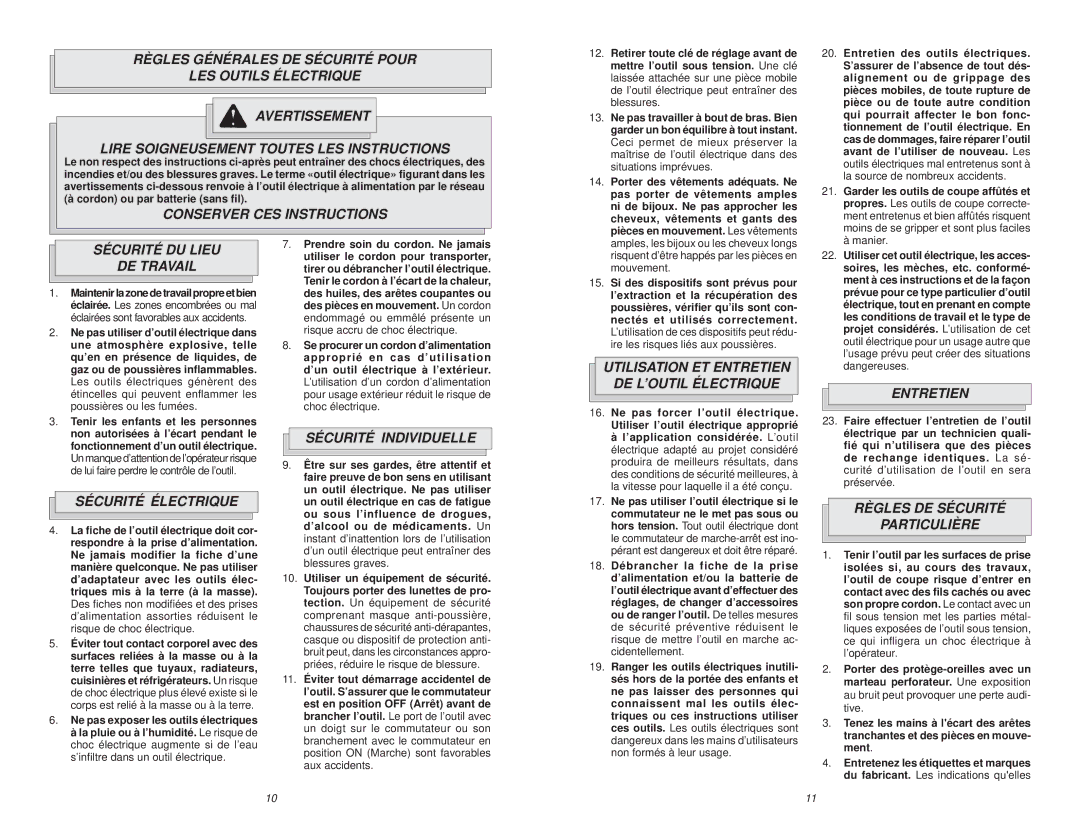 Milwaukee 0370-20 Conserver CES Instructions, Sécurité DU Lieu DE Travail, Sécurité Électrique, Sécurité Individuelle 