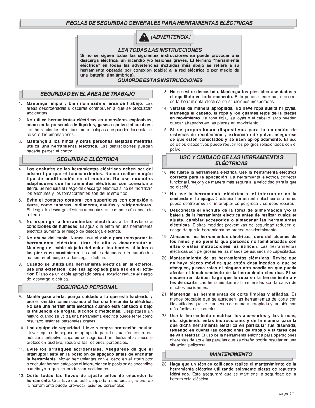 Milwaukee 0375-1 GUA0RDE Estas Instrucciones Seguridad EN EL Área DE Trabajo, Seguridad Eléctrica, Seguridad Personal 