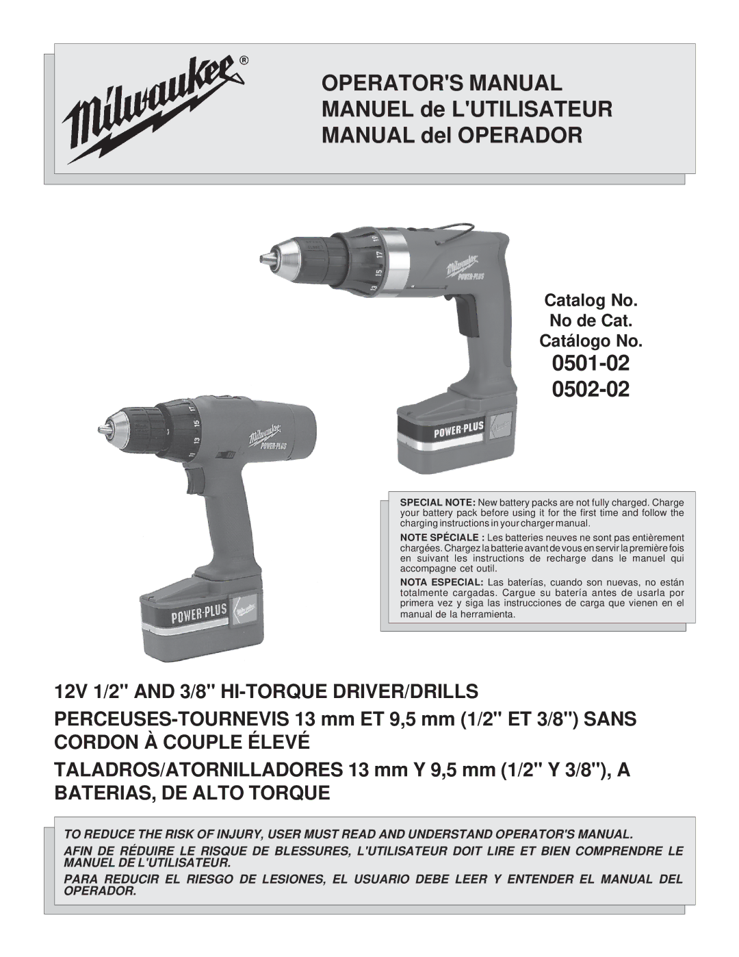 Milwaukee 0501-02 manual Operators Manual 