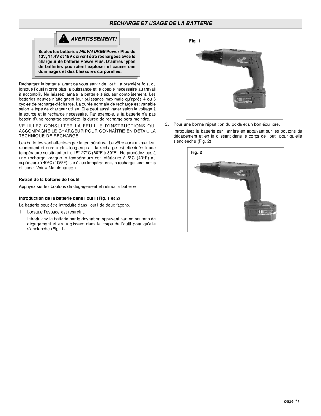 Milwaukee 0522-20, 0521-20 manual Recharge ET Usage DE LA Batterie Avertissement, Retrait de la batterie de l’outil 