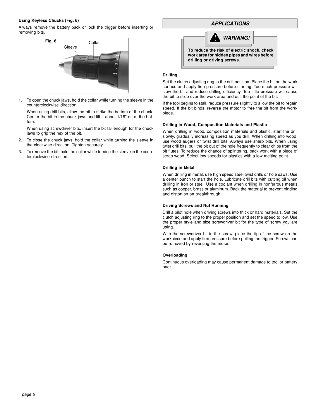 Milwaukee 0521-20, 0522-20 manual Applications 