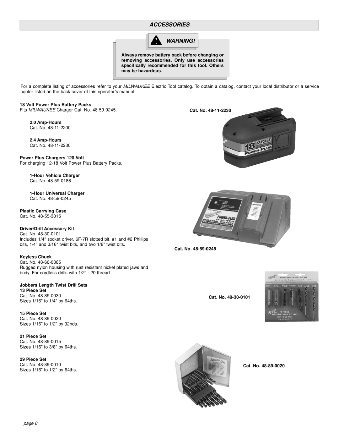 Milwaukee 0521-20, 0522-20 manual Accessories 