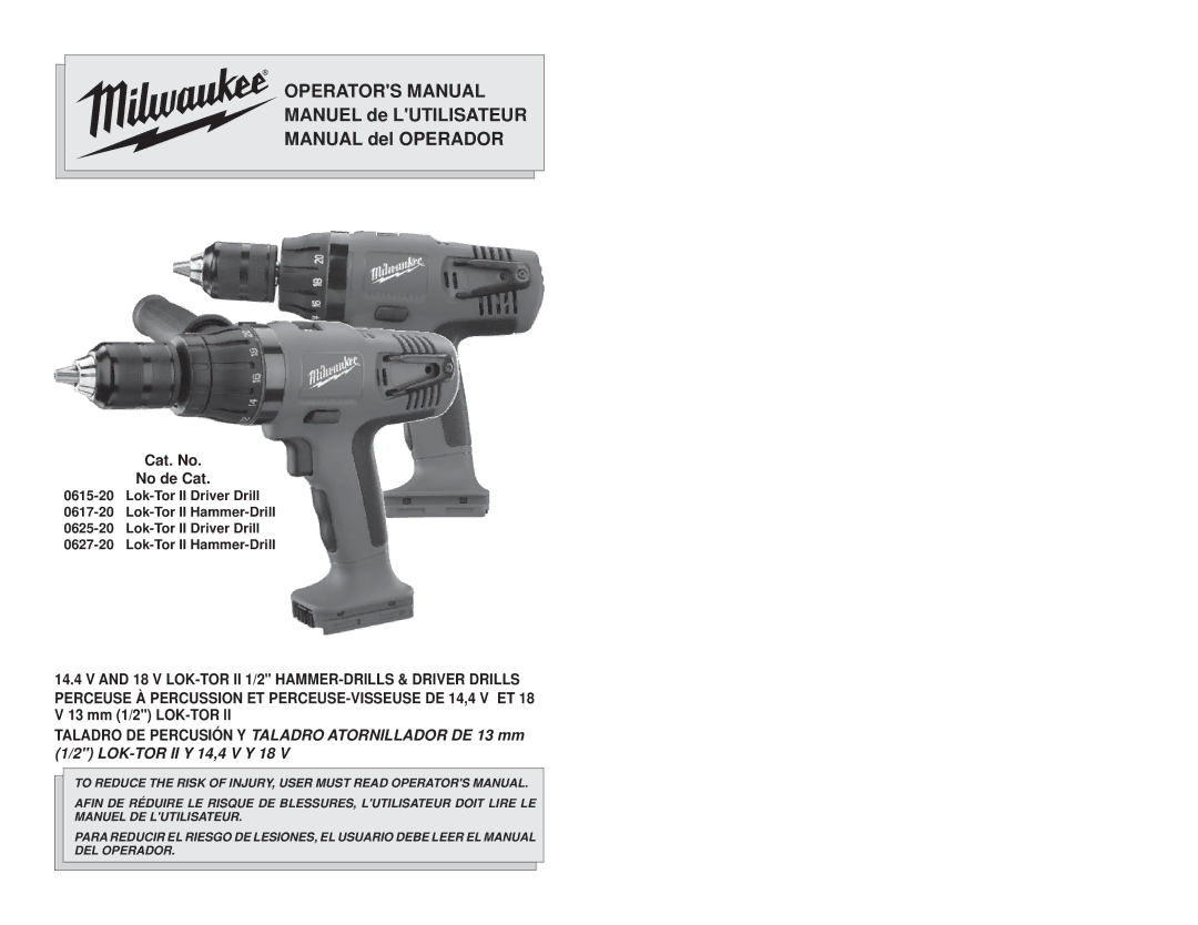 Milwaukee 0615-20 manual Operators Manual 