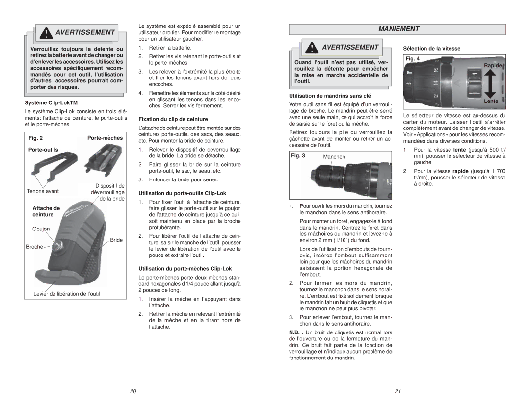 Milwaukee 0615-20 manual Maniement 