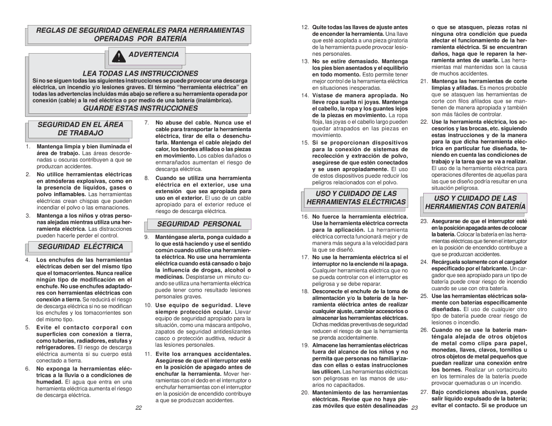 Milwaukee 0721-20 Guarde Estas Instrucciones, Seguridad EN EL Área DE Trabajo, Seguridad Eléctrica, Seguridad Personal 