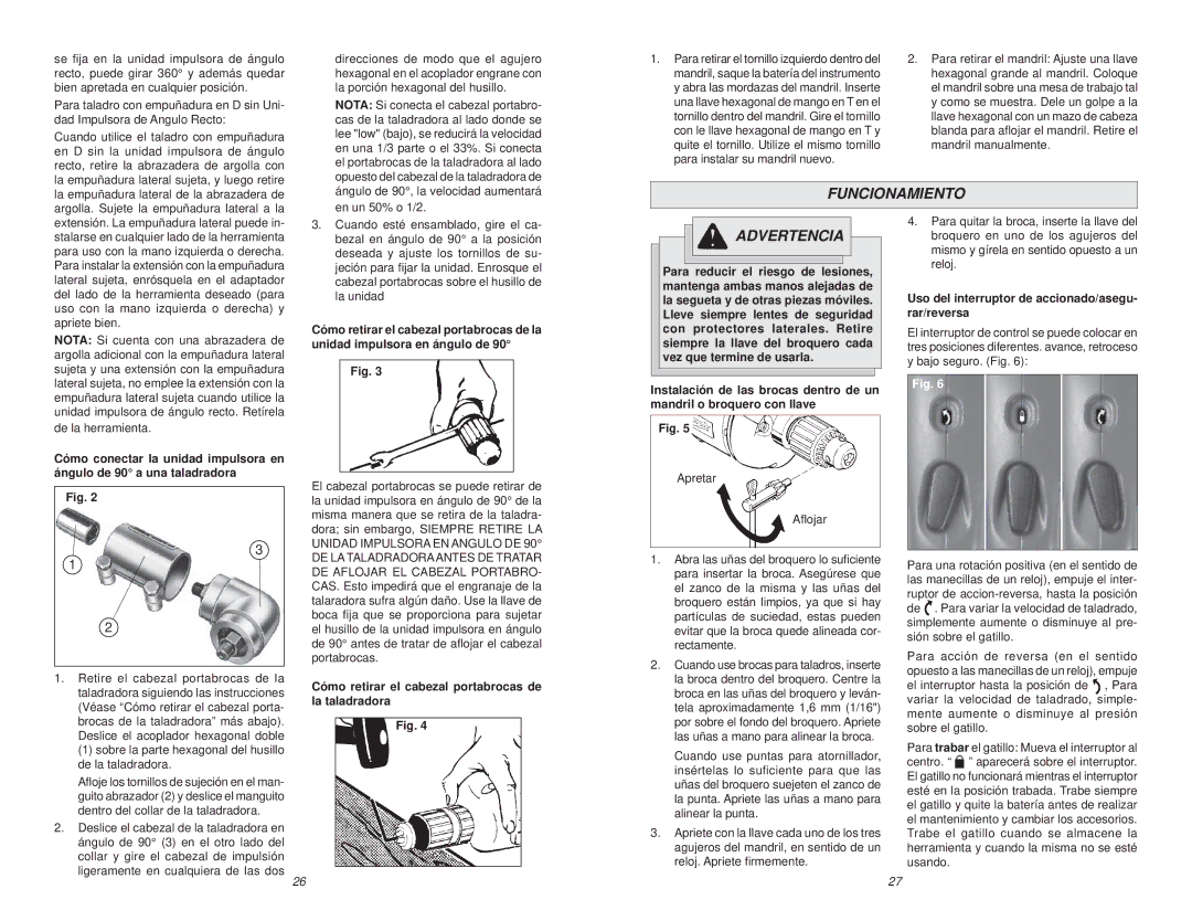 Milwaukee 0721-20 manual Funcionamiento, Uso del interruptor de accionado/asegu- rar/reversa 