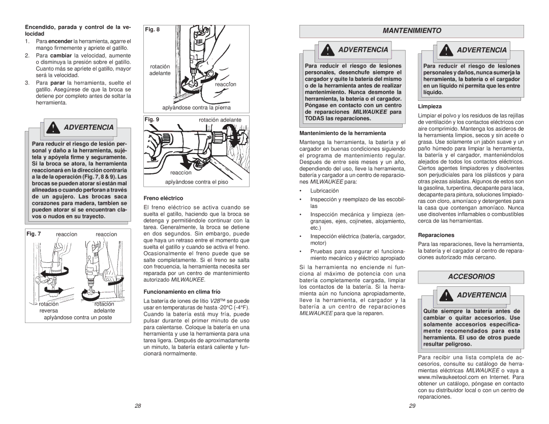 Milwaukee 0721-20 manual Accesorios Advertencia 