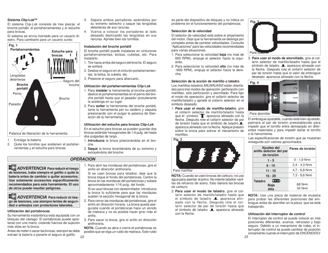 Milwaukee 0724-20 manual Operacion 