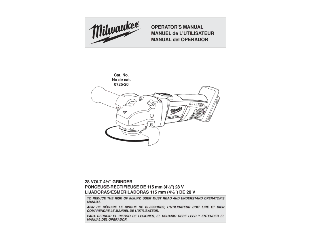 Milwaukee 0725-20 manual Operators Manual 