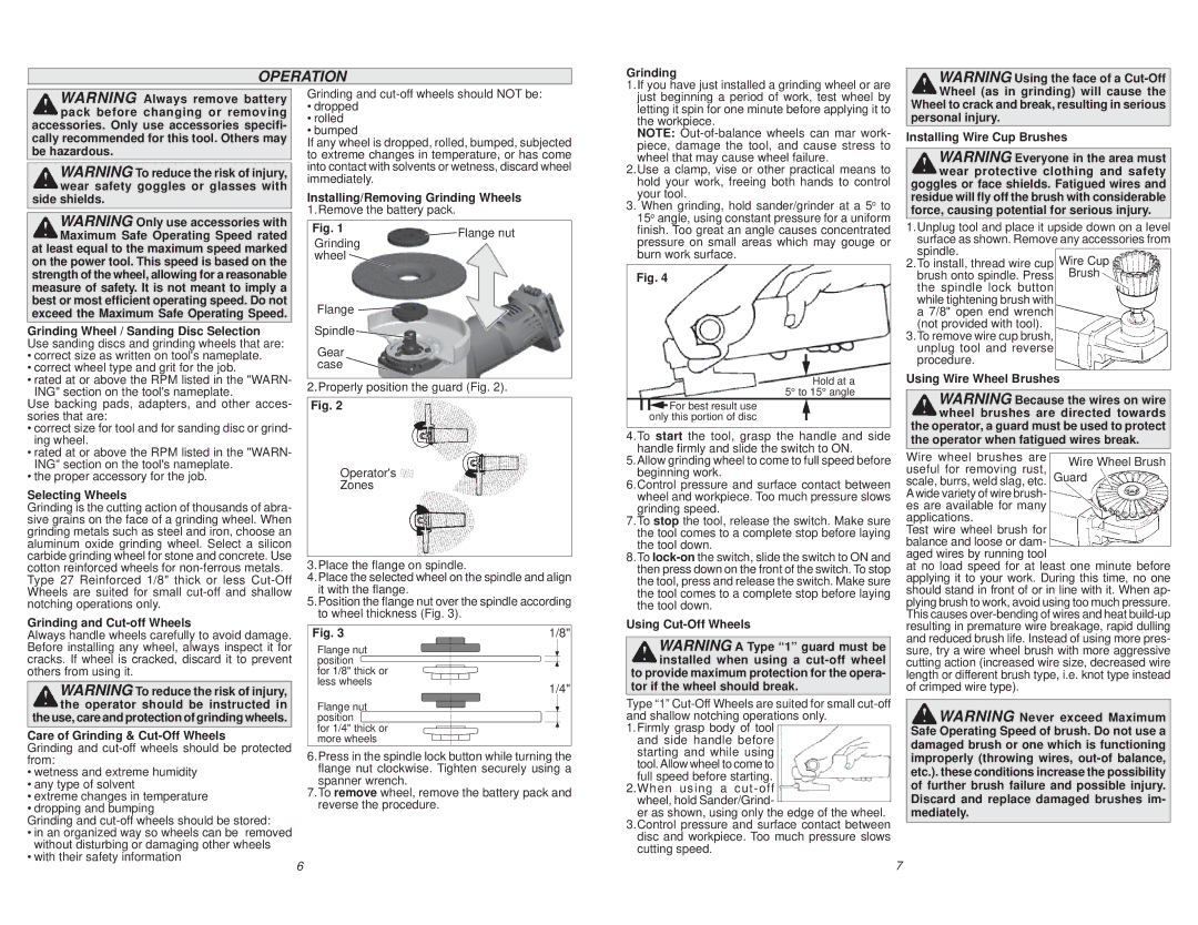 Milwaukee 0725-20 manual Operation 