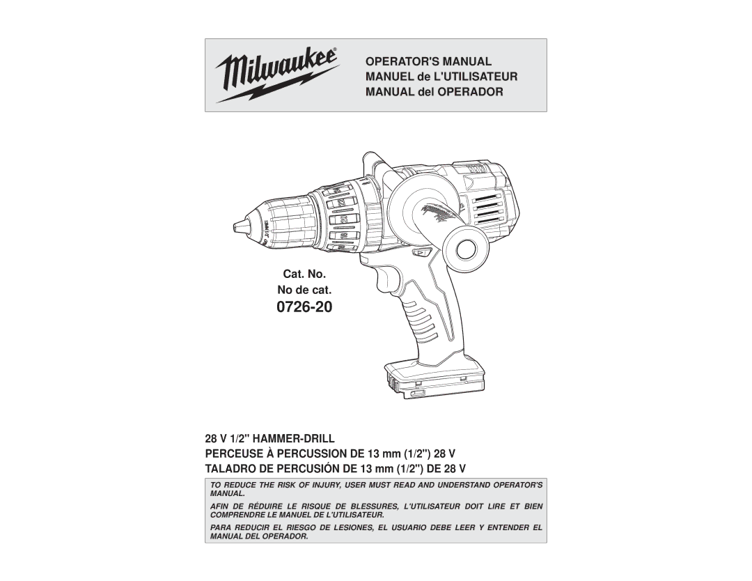 Milwaukee 0726-20 manual 