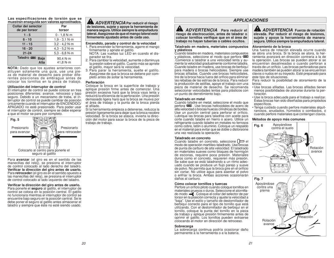 Milwaukee 0726-20 manual Applicaciones 