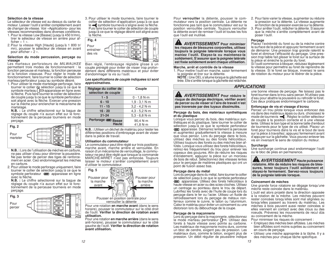 Milwaukee 0726-20 manual Applications 