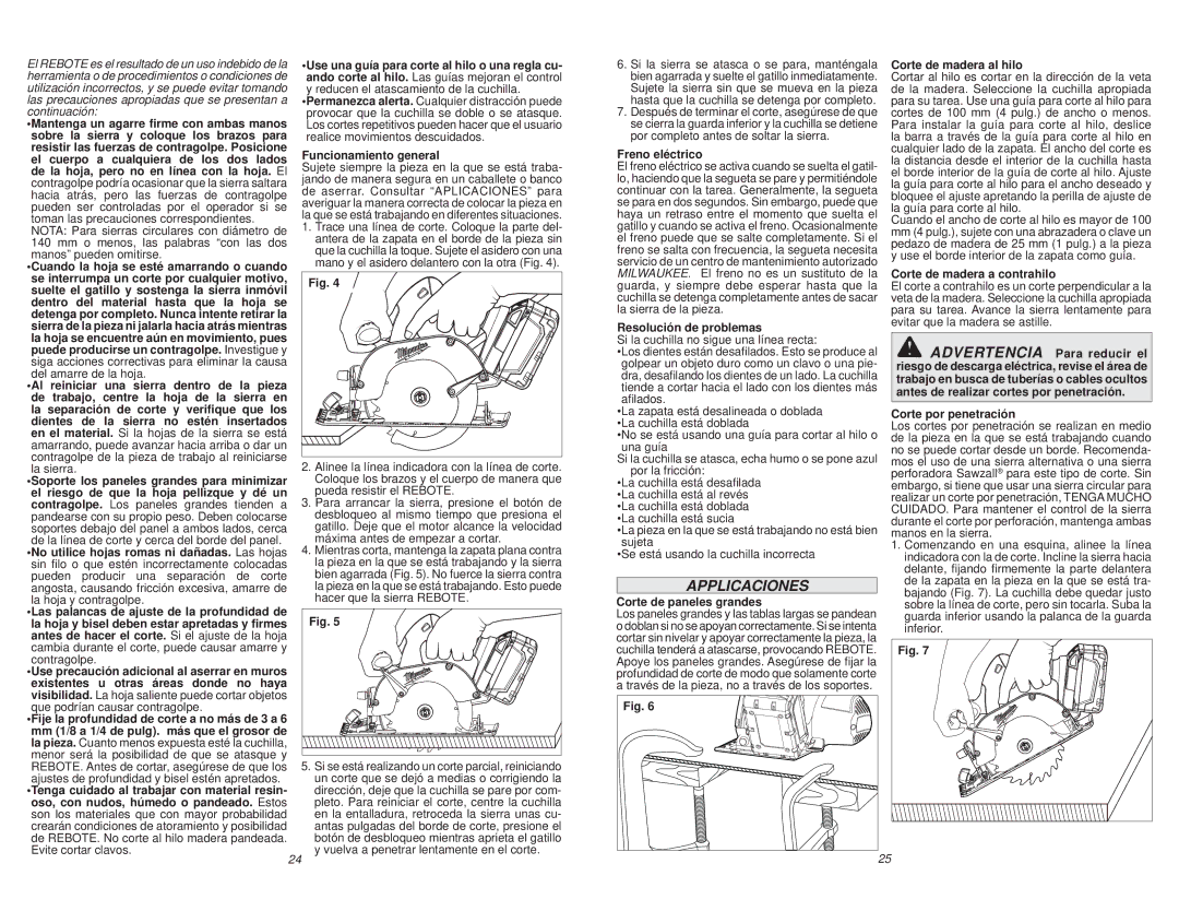 Milwaukee 0730-20 manual Applicaciones 