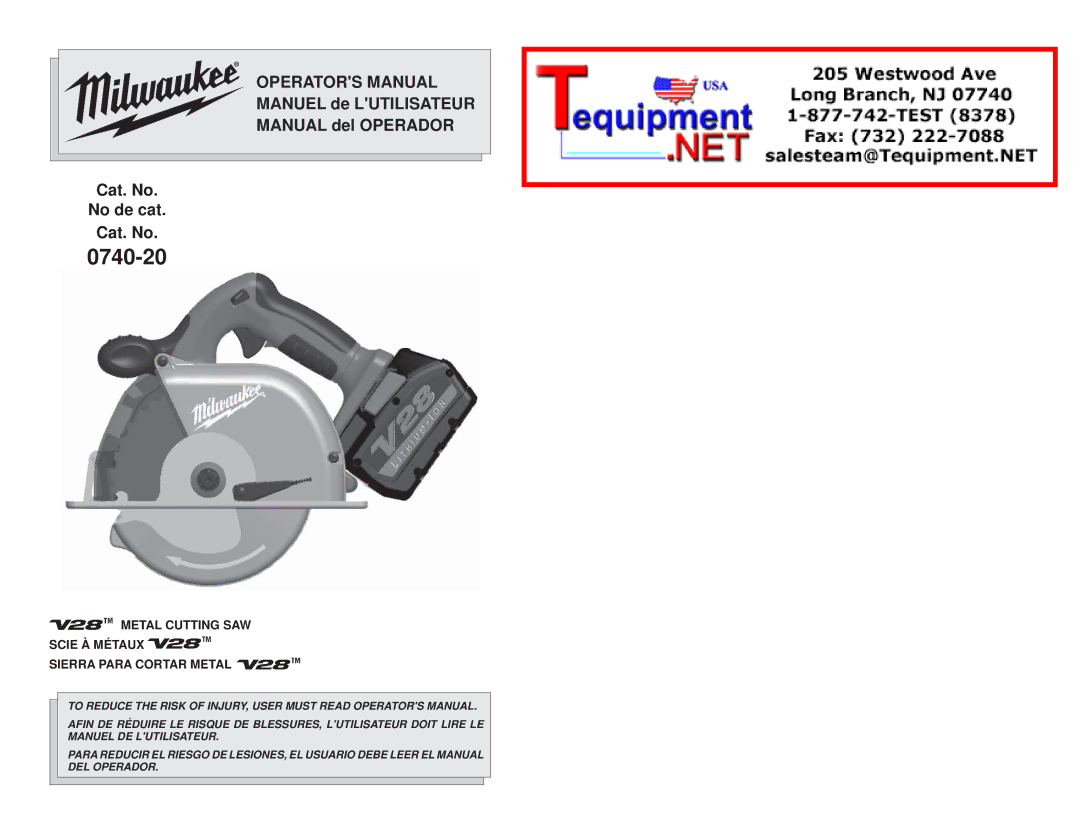 Milwaukee 0740-20 manual 