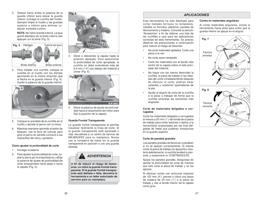 Milwaukee 0740-20 manual Aplicaciones 