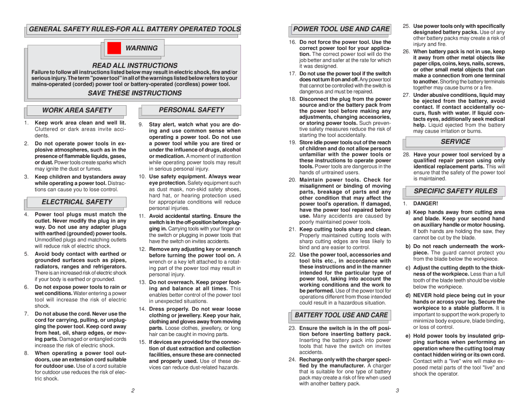 Milwaukee 0740-20 manual Power Tool USE and Care, Work Area Safety, Electrical Safety, Personal Safety, Service 