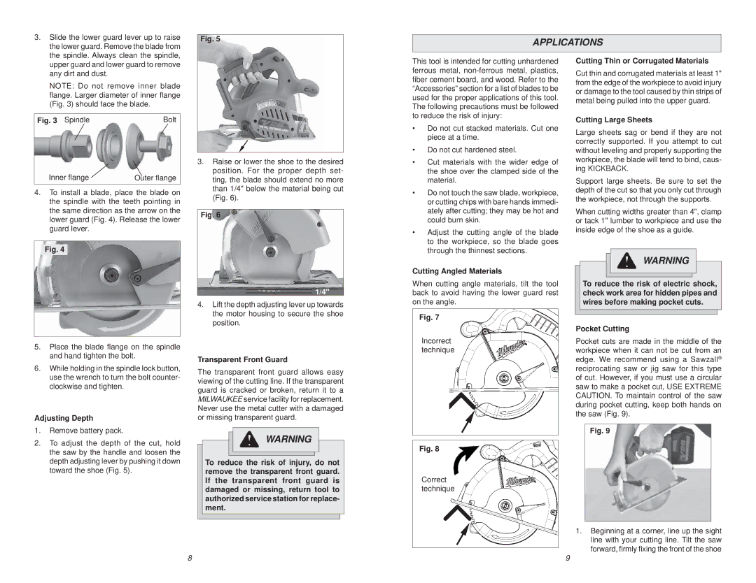 Milwaukee 0740-20 manual Applications 