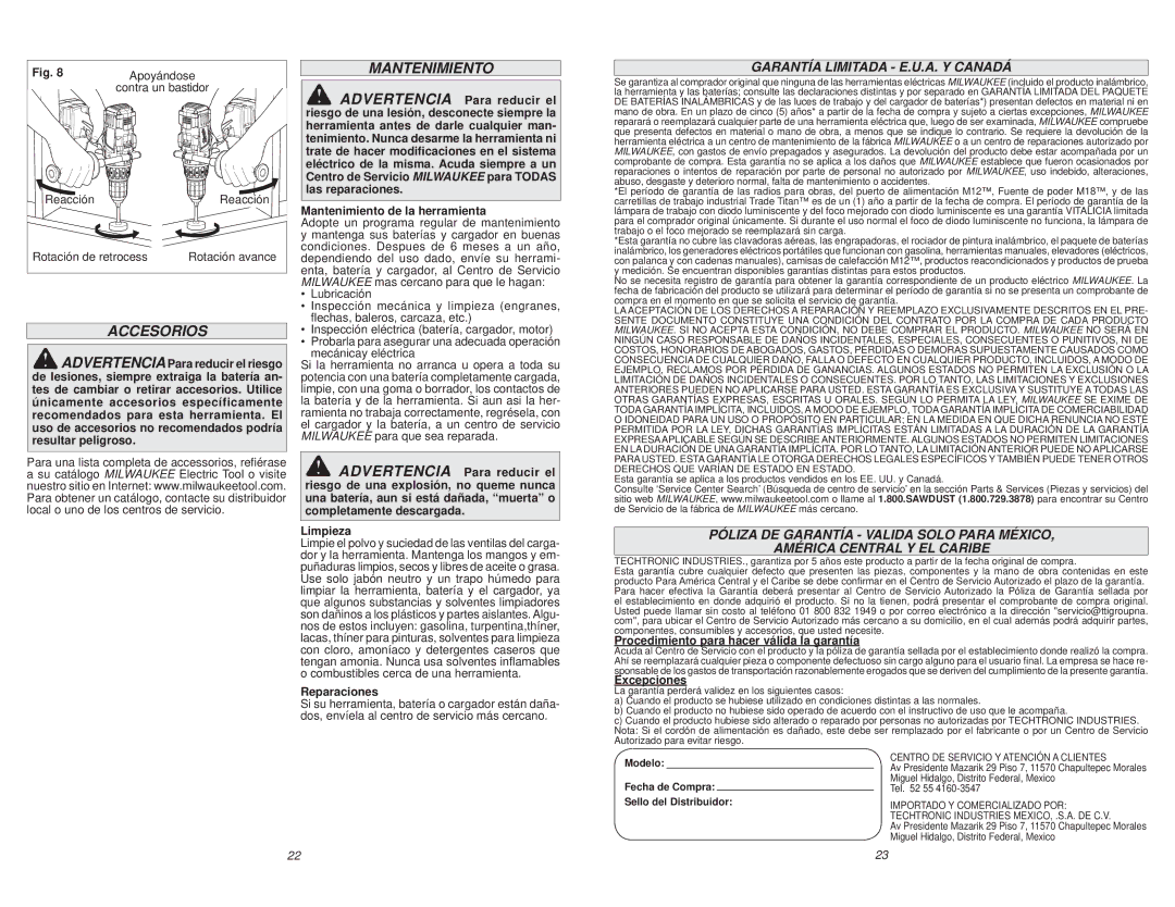 Milwaukee 0756-20 manual Accesorios, Garantía Limitada E.U.A. Y Canadá 