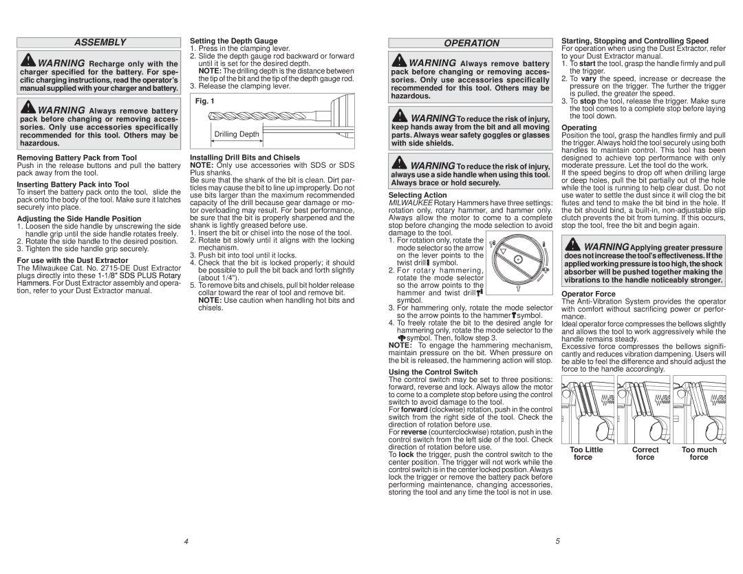 Milwaukee 2715-20, 0757-20 manual Assembly, Operation 