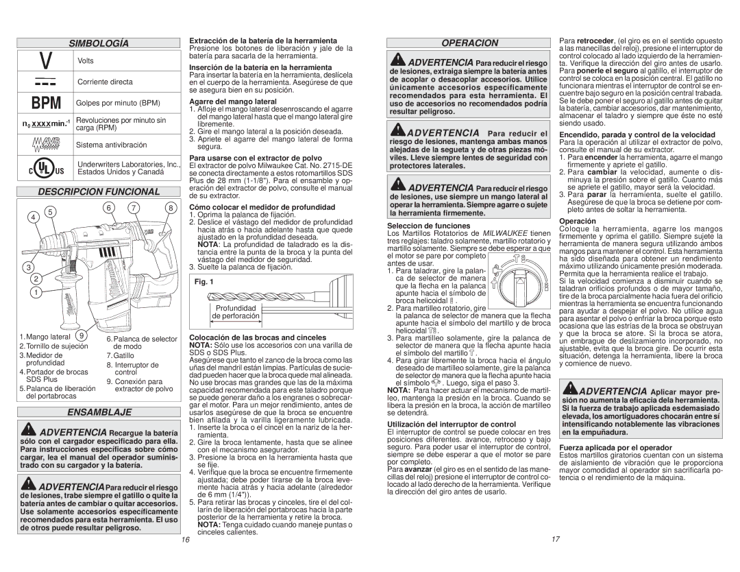 Milwaukee 2715-20, 0757-20 manual Simbología, Descripcion Funcional, Ensamblaje, Operacion 