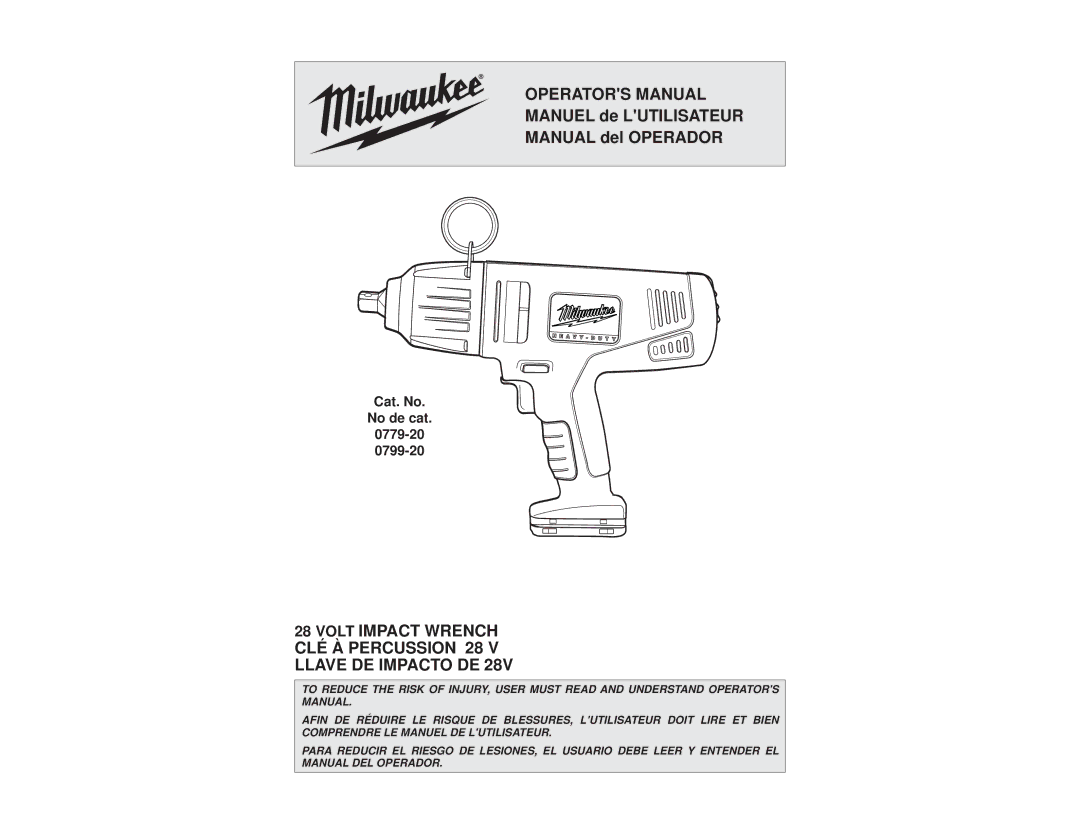 Milwaukee 0779-20, 0779-22 manual Operators Manual 