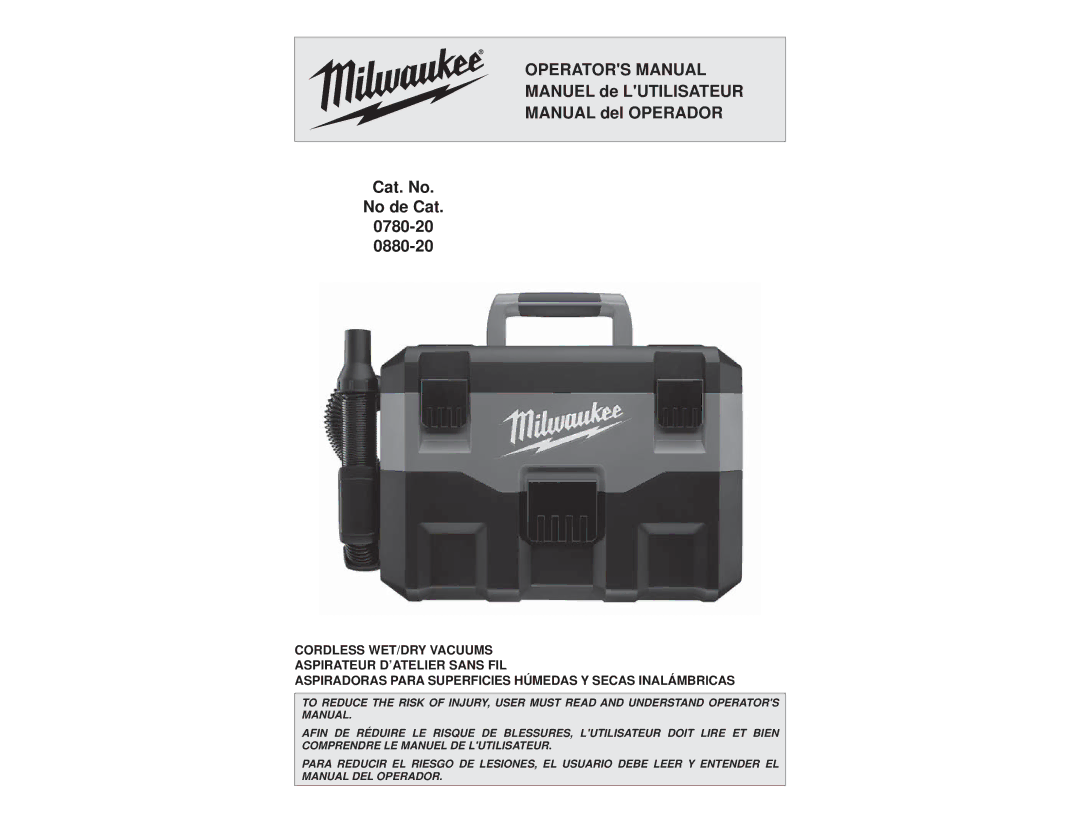 Milwaukee 0780-20, 0880-20 manual Operators Manual 