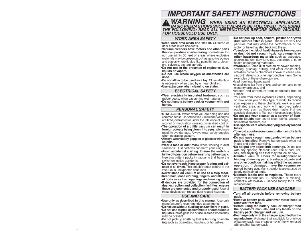 Milwaukee 0880-20, 0780-20 manual Important Safety Instructions 