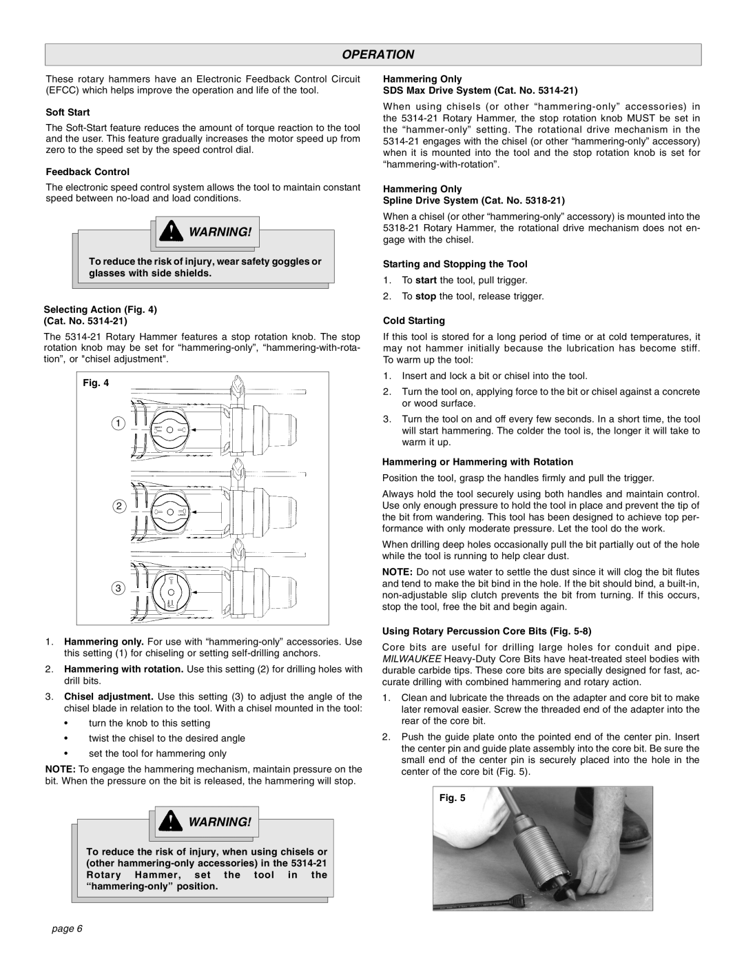 Milwaukee 1-1/2 manual Operation 