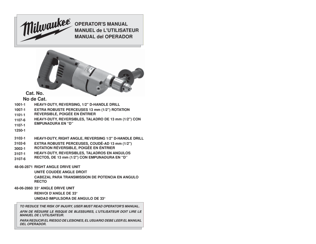 Milwaukee 1001-1 manual Operators Manual 