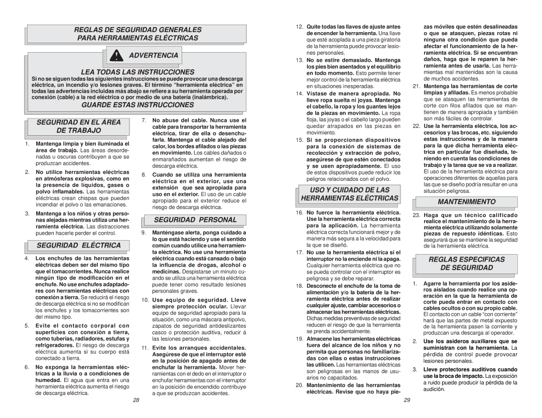 Milwaukee 1001-1 Guarde Estas Instrucciones, Seguridad EN EL Área DE Trabajo, Seguridad Eléctrica, Seguridad Personal 