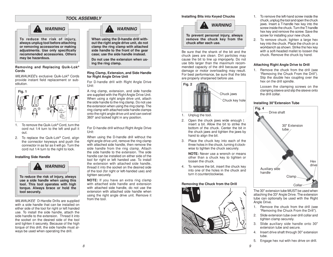 Milwaukee 1001-1 manual Tool Assembly 