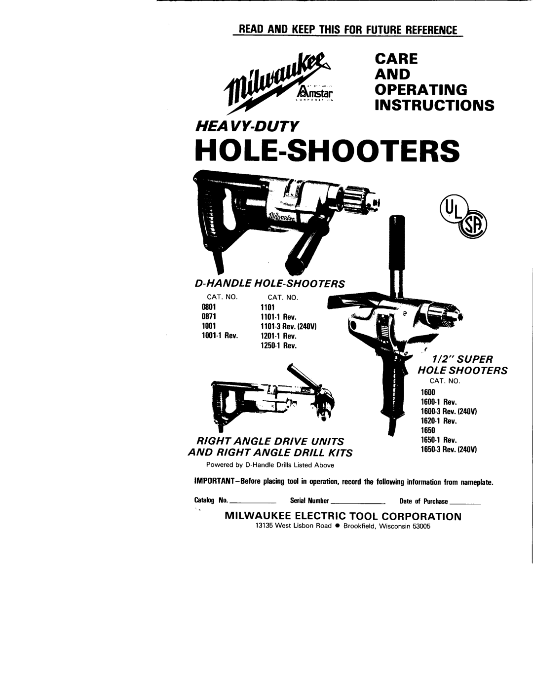 Milwaukee 1250-1, 1101-1 manual 