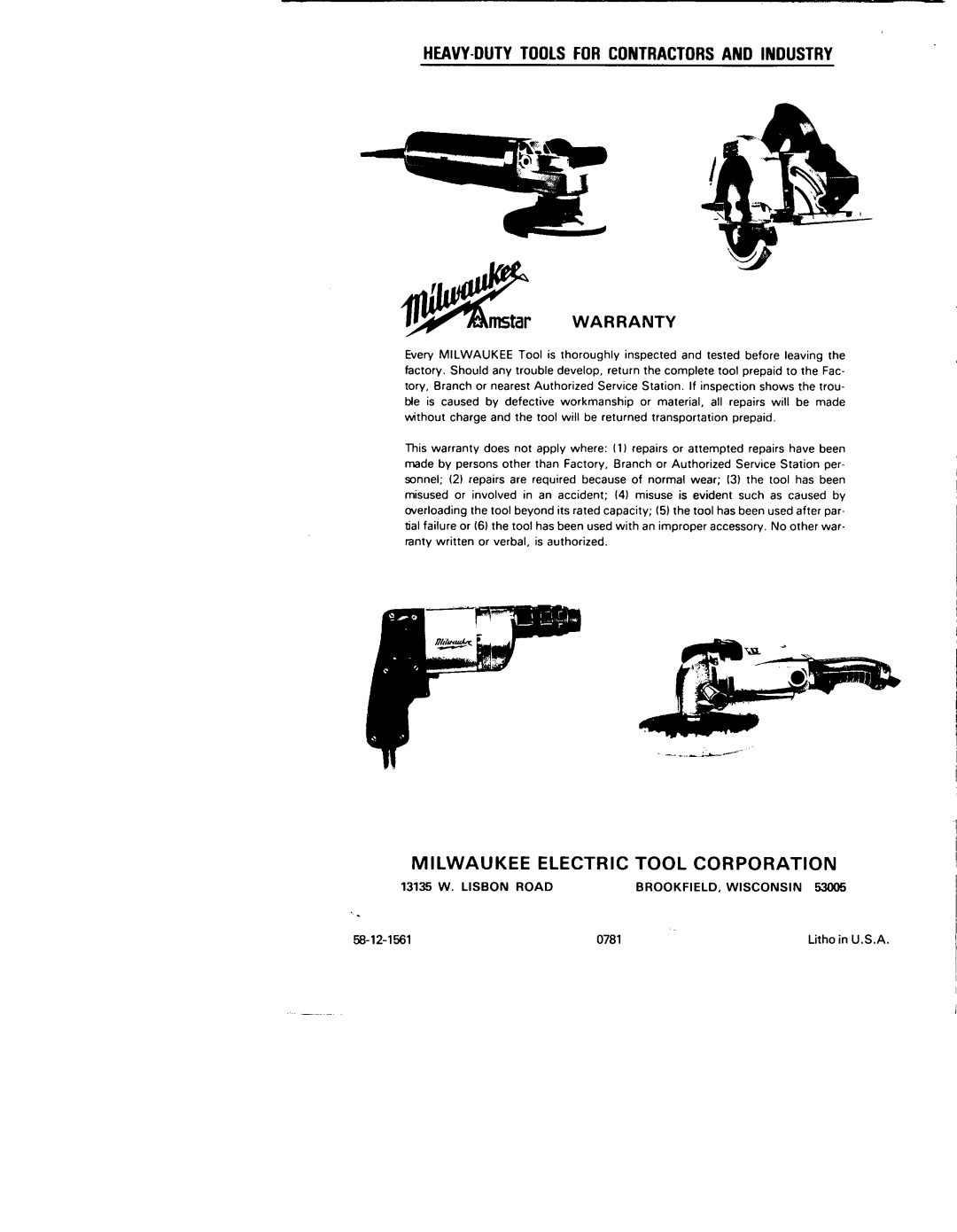 Milwaukee 1101-1, 1250-1 manual 