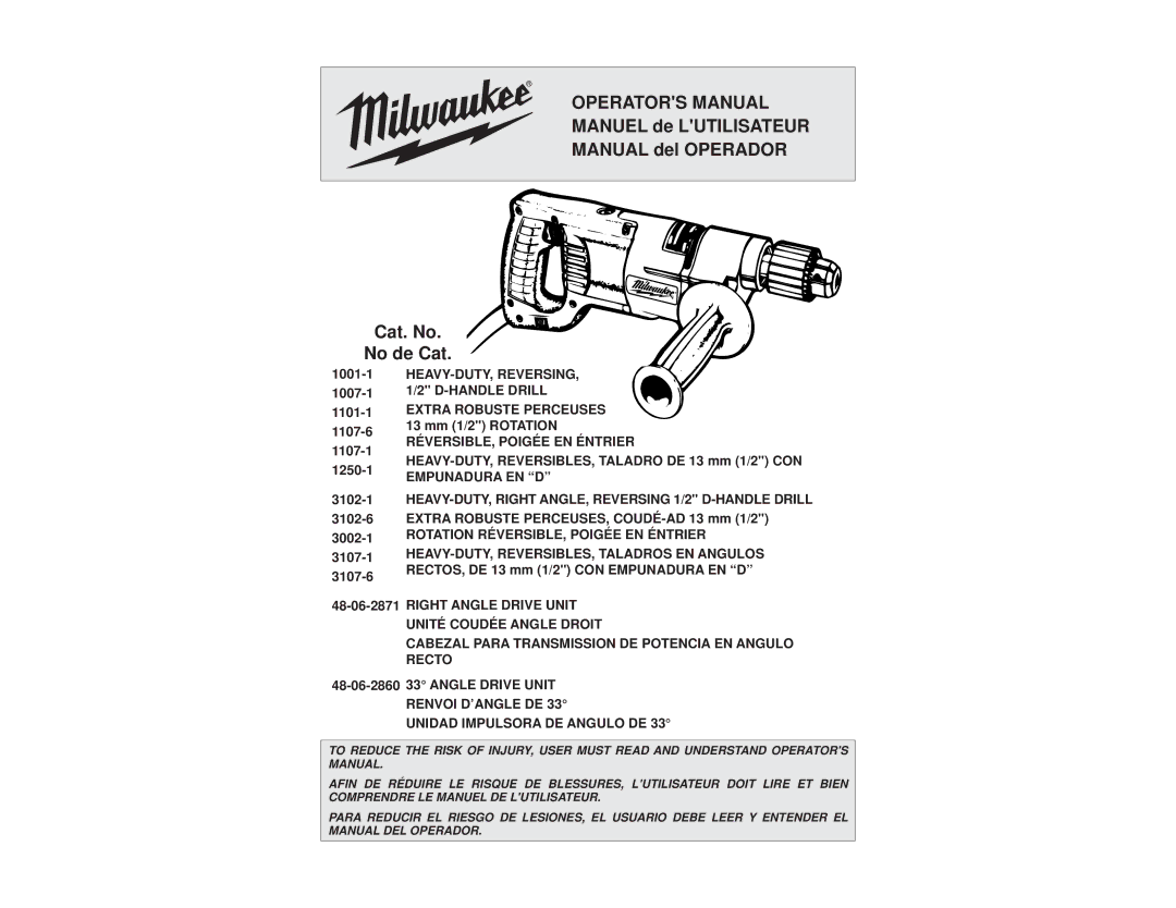 Milwaukee 1107-6 manual Operators Manual 