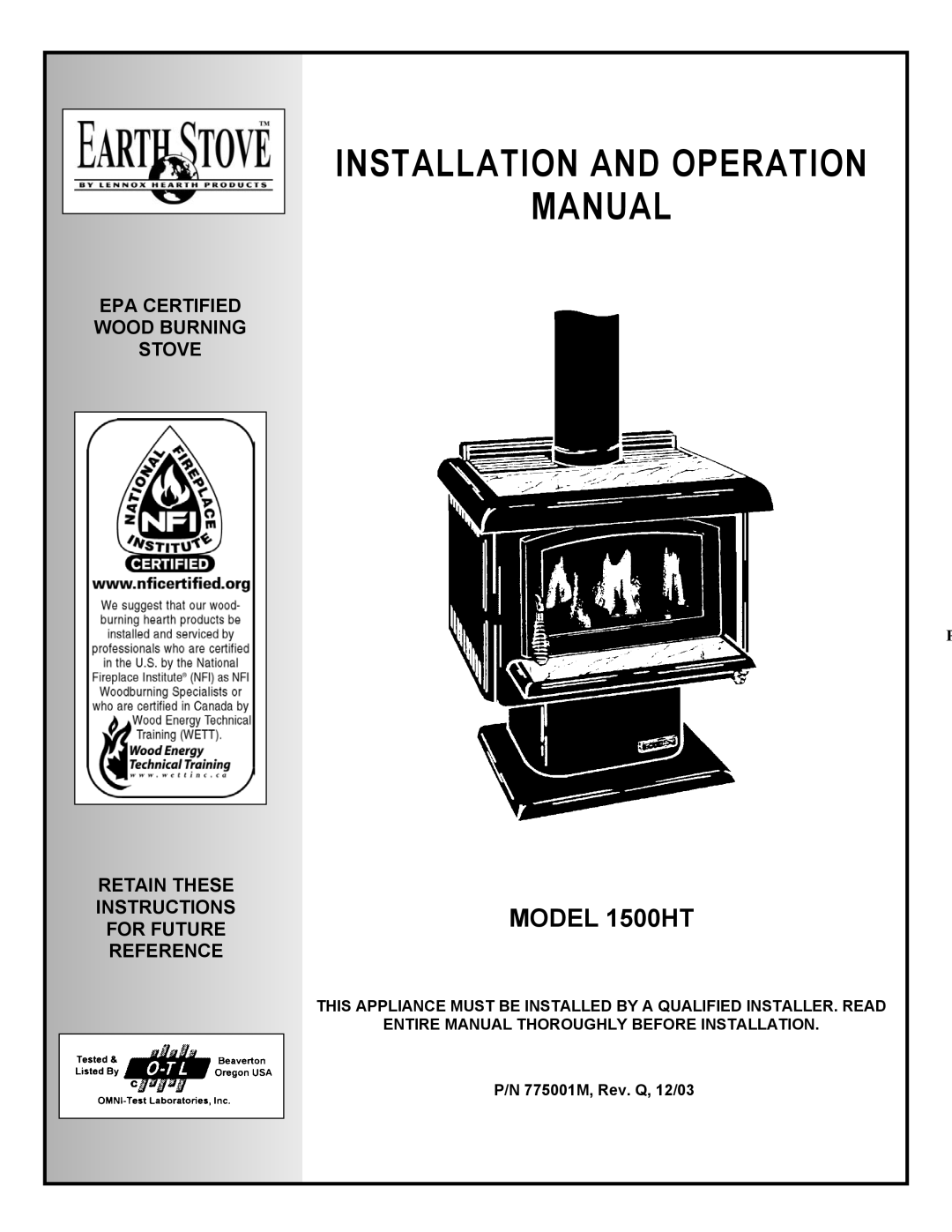 Milwaukee 1500HT operation manual Installation and Operation Manual, 775001M, Rev. Q, 12/03 