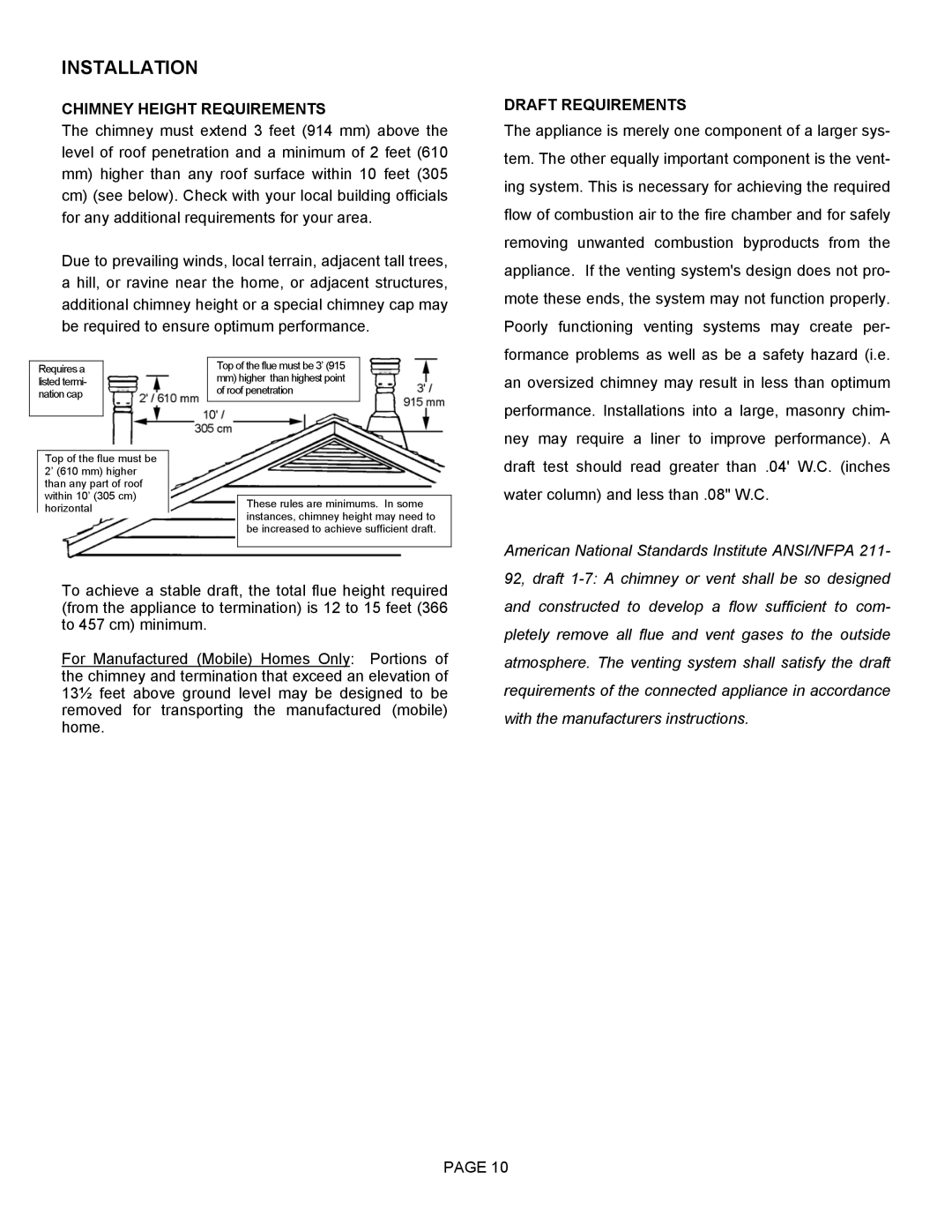 Milwaukee 1500HT operation manual Chimney Height Requirements, Draft Requirements 