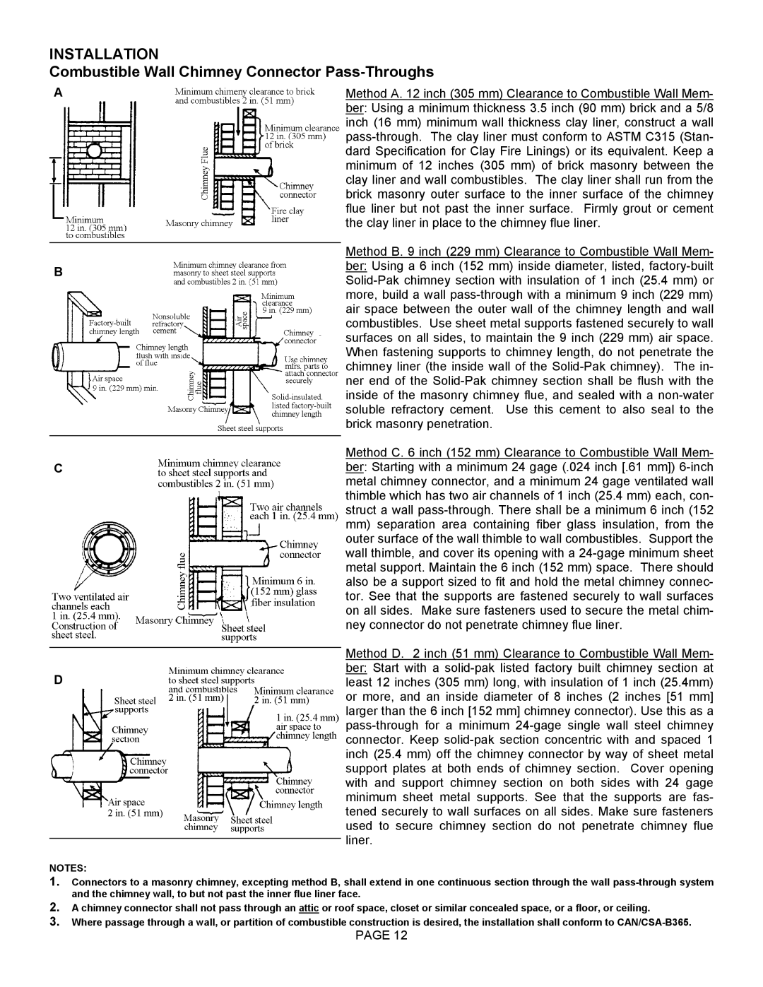 Milwaukee 1500HT operation manual Combustible Wall Chimney Connector Pass-Throughs 