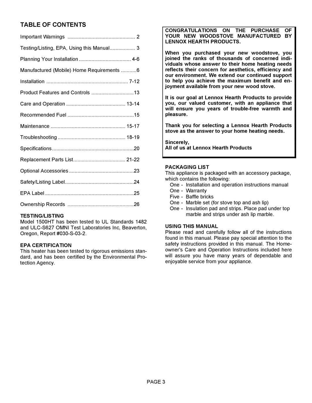 Milwaukee 1500HT operation manual Table of Contents 