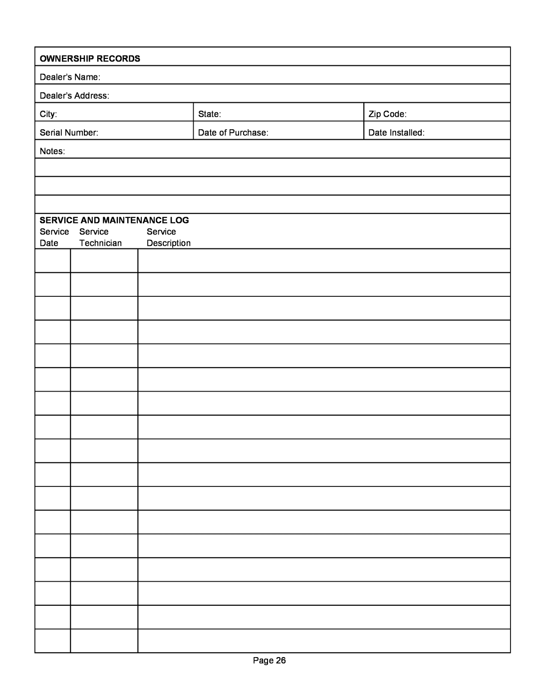 Milwaukee 1500HT operation manual Ownership Records, Service And Maintenance Log 