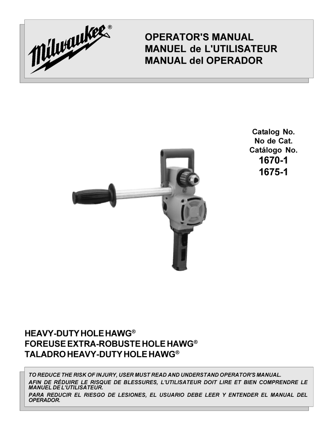 Milwaukee 1670-1 manual Operators Manual 