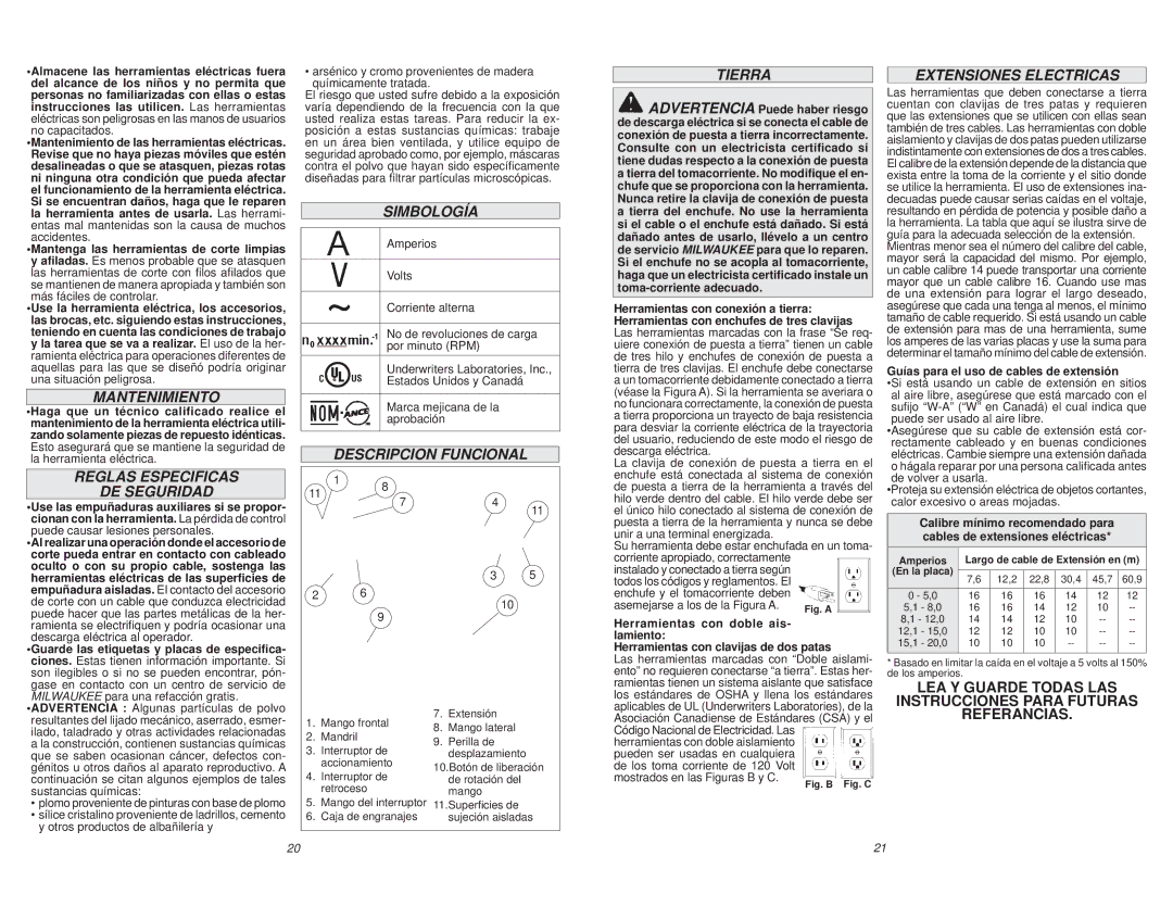 Milwaukee 1680-20, 1680-21 manual Mantenimiento, Reglas Especificas DE Seguridad, Simbología, Descripcion Funcional, Tierra 