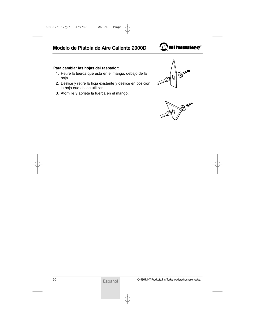 Milwaukee 2000D owner manual Para cambiar las hojas del raspador 