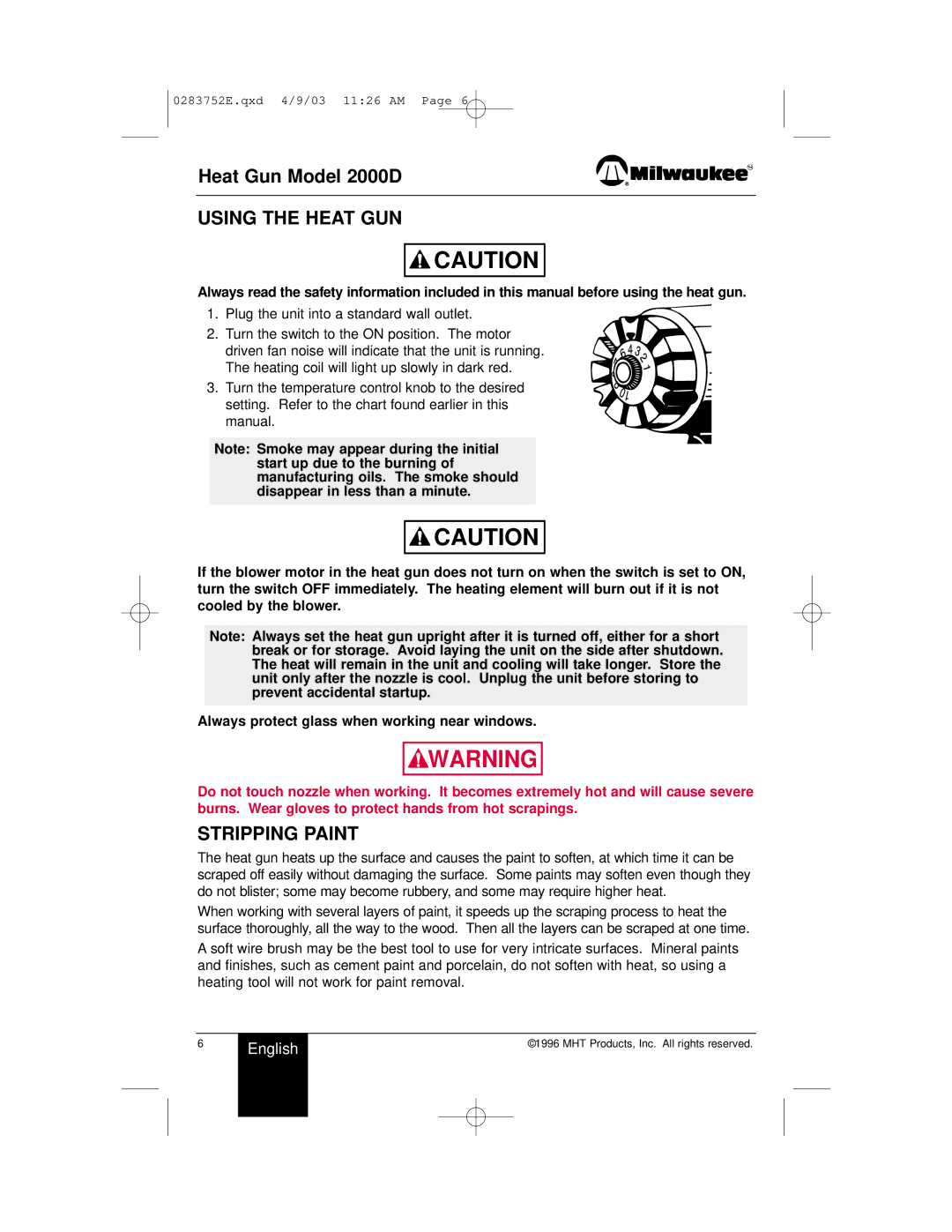 Milwaukee 2000D owner manual Using the Heat GUN, Stripping Paint 