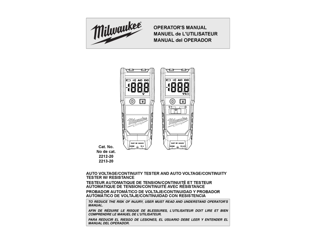 Milwaukee 2212-20 manual Operators Manual 