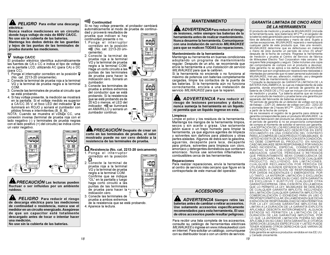 Milwaukee 2212-20 manual Mantenimiento, Accesorios 