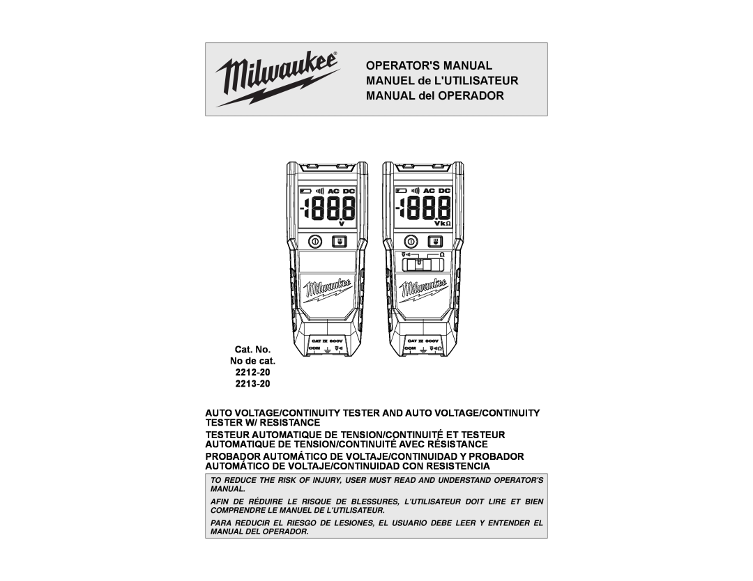 Milwaukee 2212-20 manual OPERATORS MANUAL MANUEL de LUTILISATEUR, MANUAL del OPERADOR 