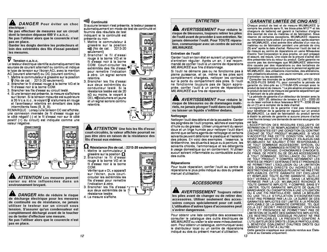 Milwaukee 2212-20 manual Entretien, Accessoires, Garantie Limitée De Cinq Ans, Milwaukee 