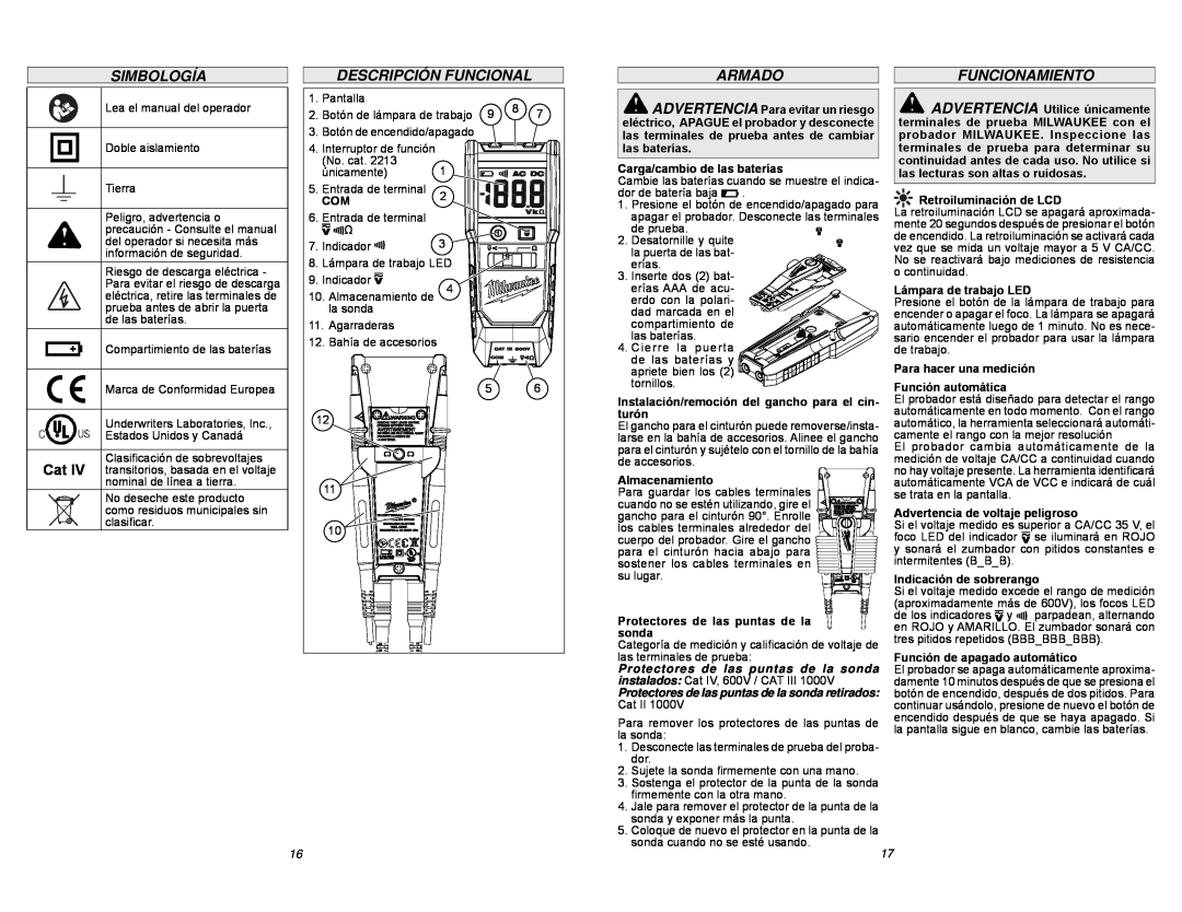 Milwaukee 2212-20 manual Simbología, Descripción Funcional, Armado, Funcionamiento 