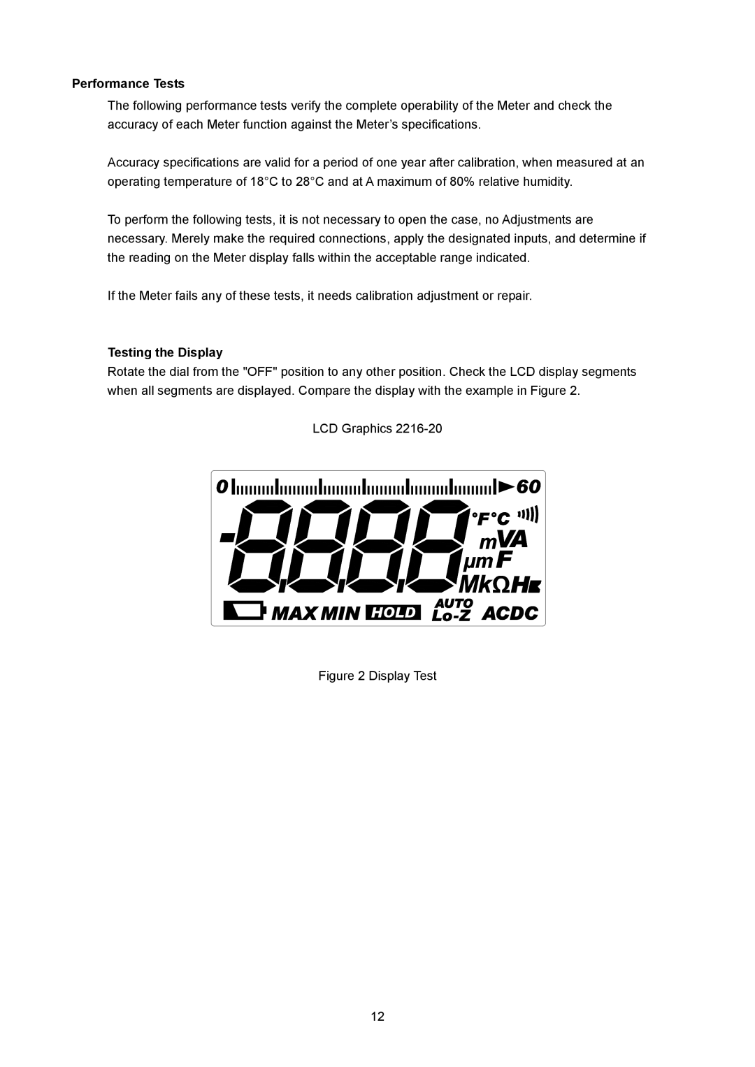 Milwaukee 2216-20 manual Performance Tests, Testing the Display 